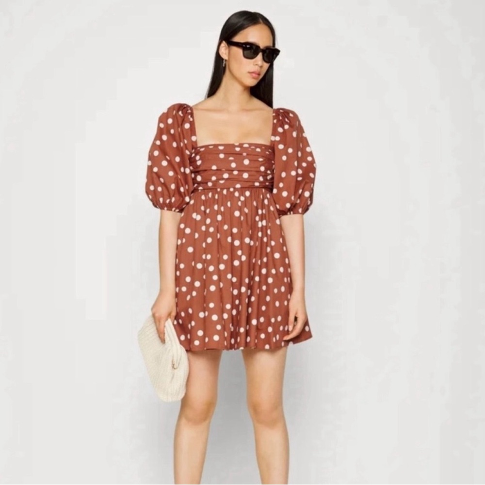 Abercrombie & Fitch Rust Brown Polka Dot Puff-Sleeve Mini